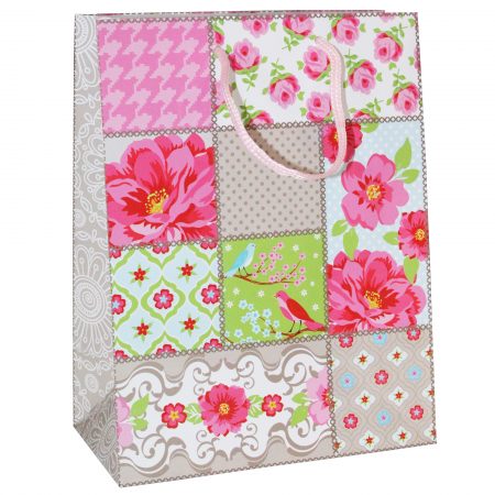 Punga cadou M , flori stilizate, 23x17.5x10 cm - set 10 bucati