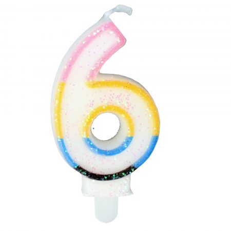 Lumânare aniversară cu glitter pentru tort, cifra 6